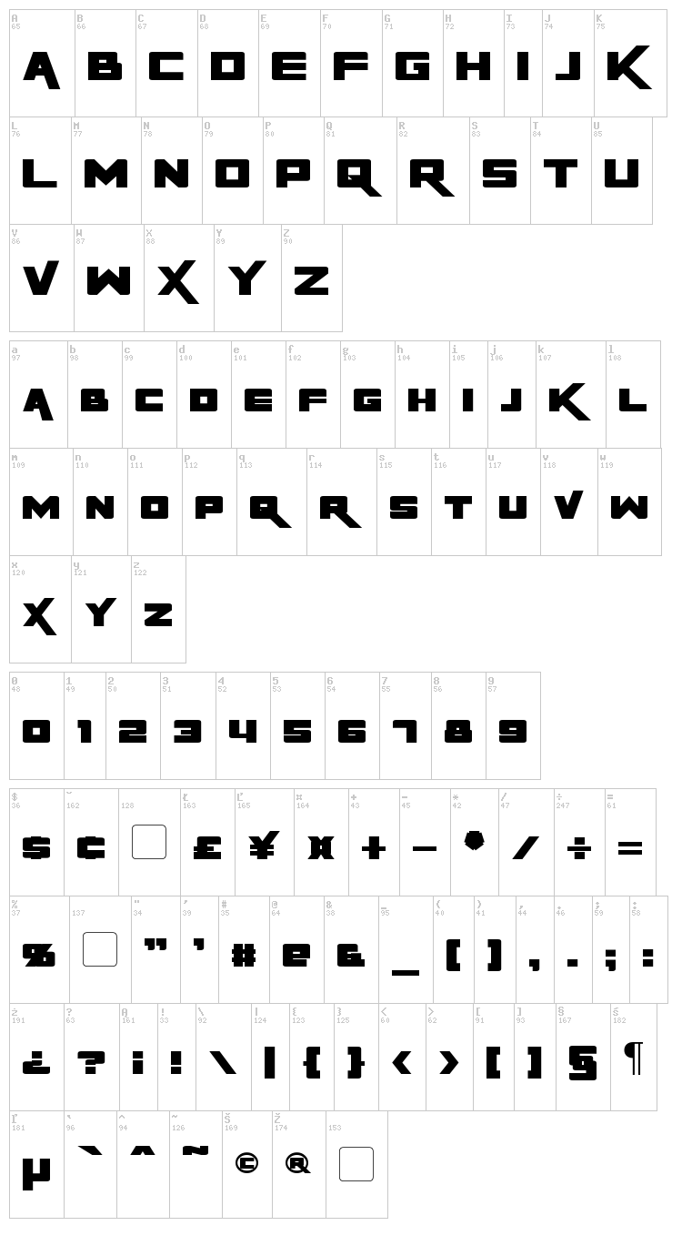 Rapier Zero font map